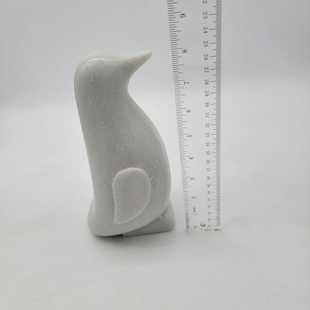 Carved White Marble Penguin Sculpture 8" Tall - Picture 6 of 6
